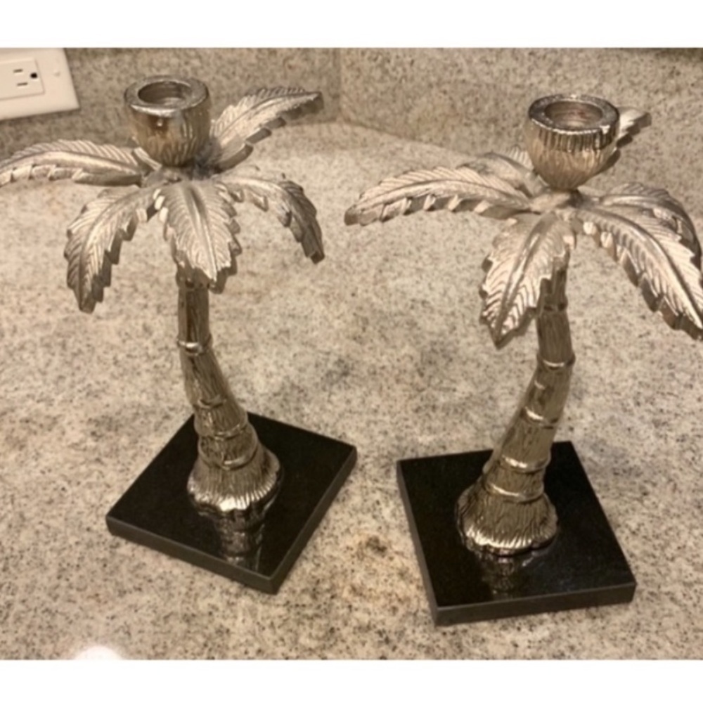 Pottery Barn Silver Palm Tree Candle Holders.